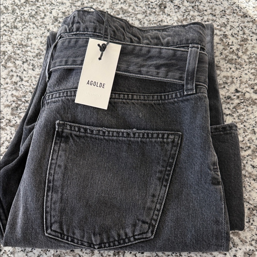 Agolde Reworked 90’s Belted Paperbag High Waisted Straight Leg Jeans Black Sz 27 - Picture 3 of 13